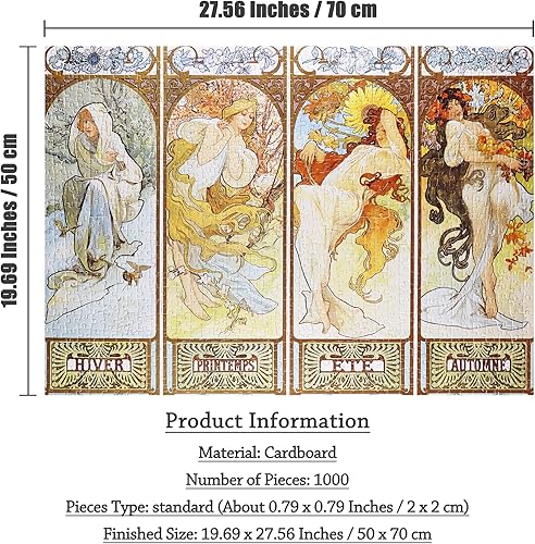 Miniatura 3 de MISITU Rompecabezas de 1000 piezas para adultos, las cuatro estaciones de Alphonse Maria Mucha desafiantes rompecabezas difíciles regalo de