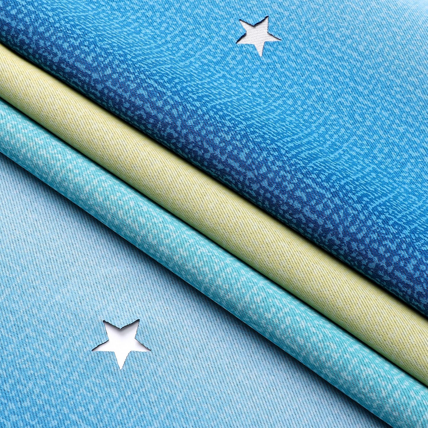 Blue and Yellow Ombre Curtains Double Layer Kids Blackout Curtains for Girls Bedroom Star Cut-Out Colorful Rainbow Curtain for Boys Classroom Curtain