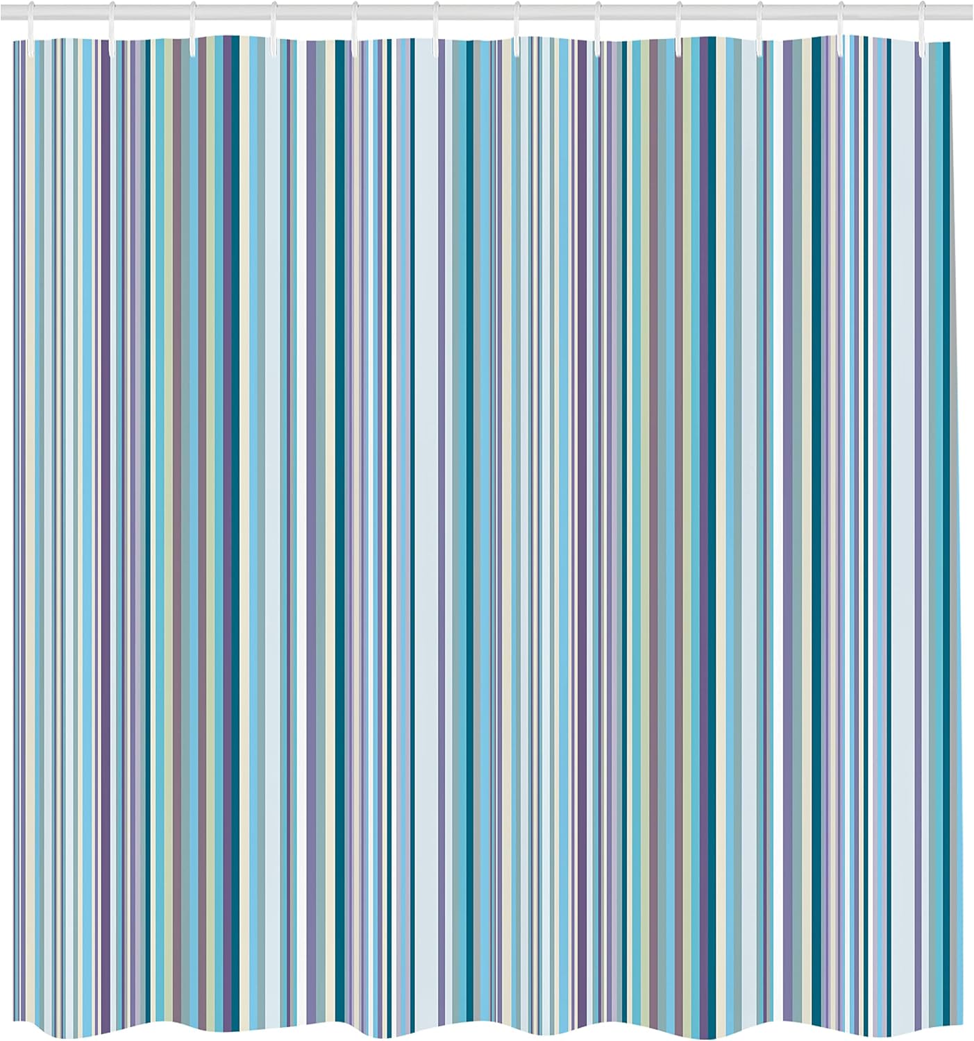 Ambesonne Striped Shower Curtain, Blue Purple Teal Aqua Lavender Colored Vertical Stripes Geometric Abstract Vintage, Cloth Fabric Bathroom Decor Set with Hooks, 69" W x 75" L, Light Blue