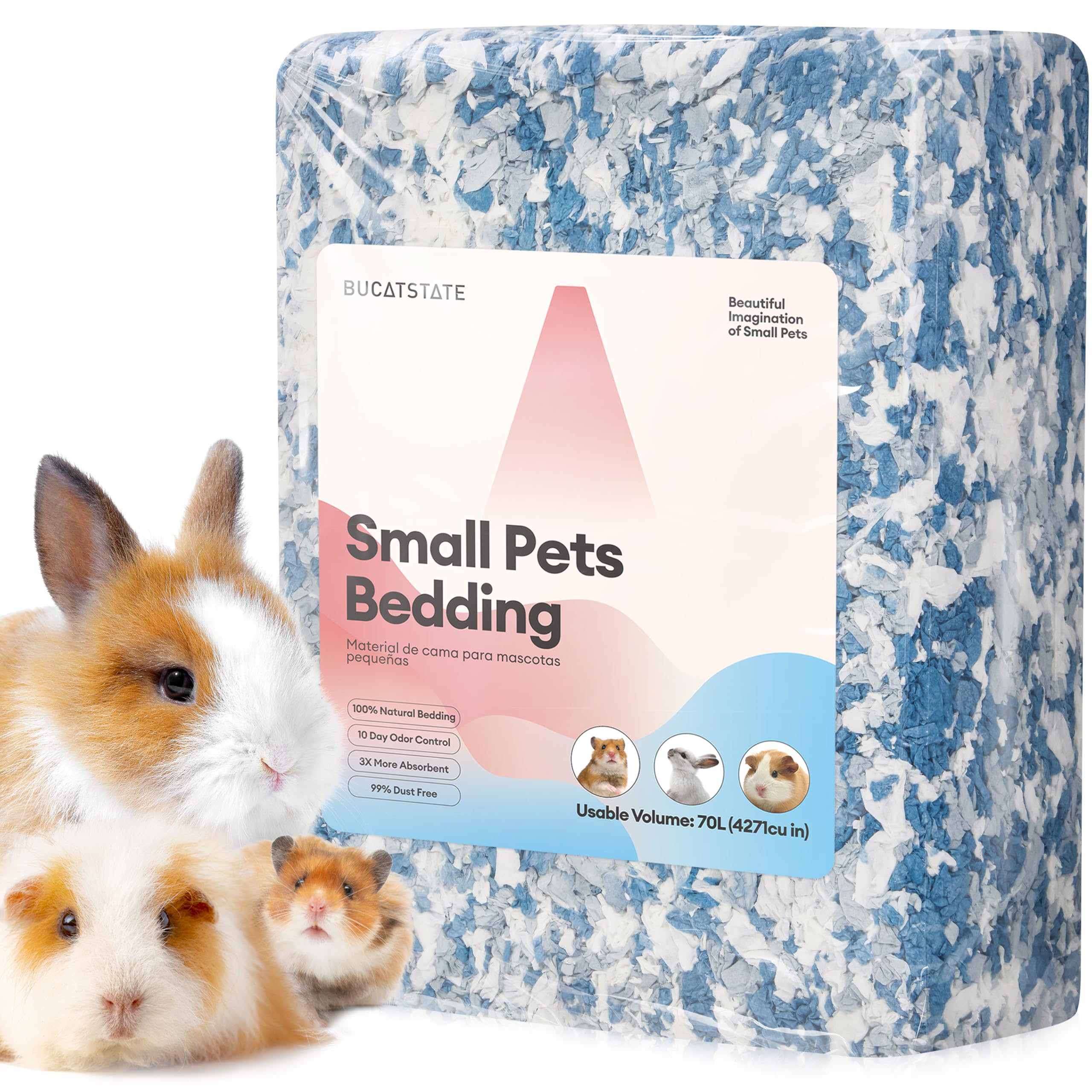 BUCATSTATE Hamster Bedding 70L, 99% Dust-Free Guinea Pig Paper Bedding Odor Control Paper Bedding, Cozy Small Animal Bedding for Rabbit Rat Syrian Dwarf Hamsters Gerbils (Ocean Blue)