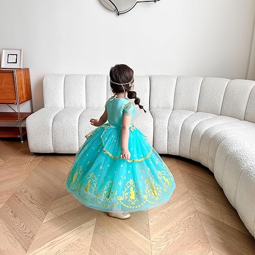 Vista 5 de Disfraz de princesa Bella de Halloween para niñas pequeñas, vestidos para ocasiones especiales, fiesta de cumpleaños, color amarillo