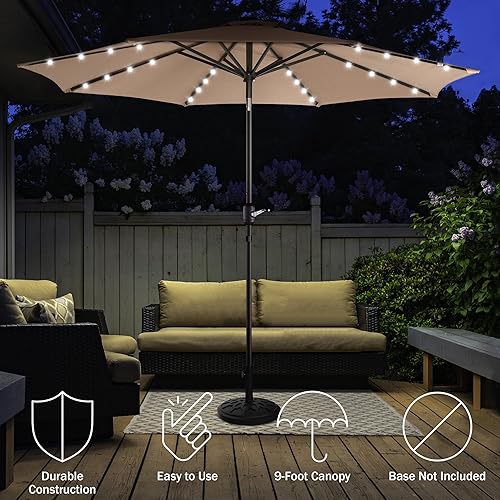 Miniatura 14 de Patio Umbrella with Solar Lights - 9 Ft Outdoor Umbrella Shade with 32 LEDs and Auto Tilt for Deck, Table, Backyard or Pool Verde