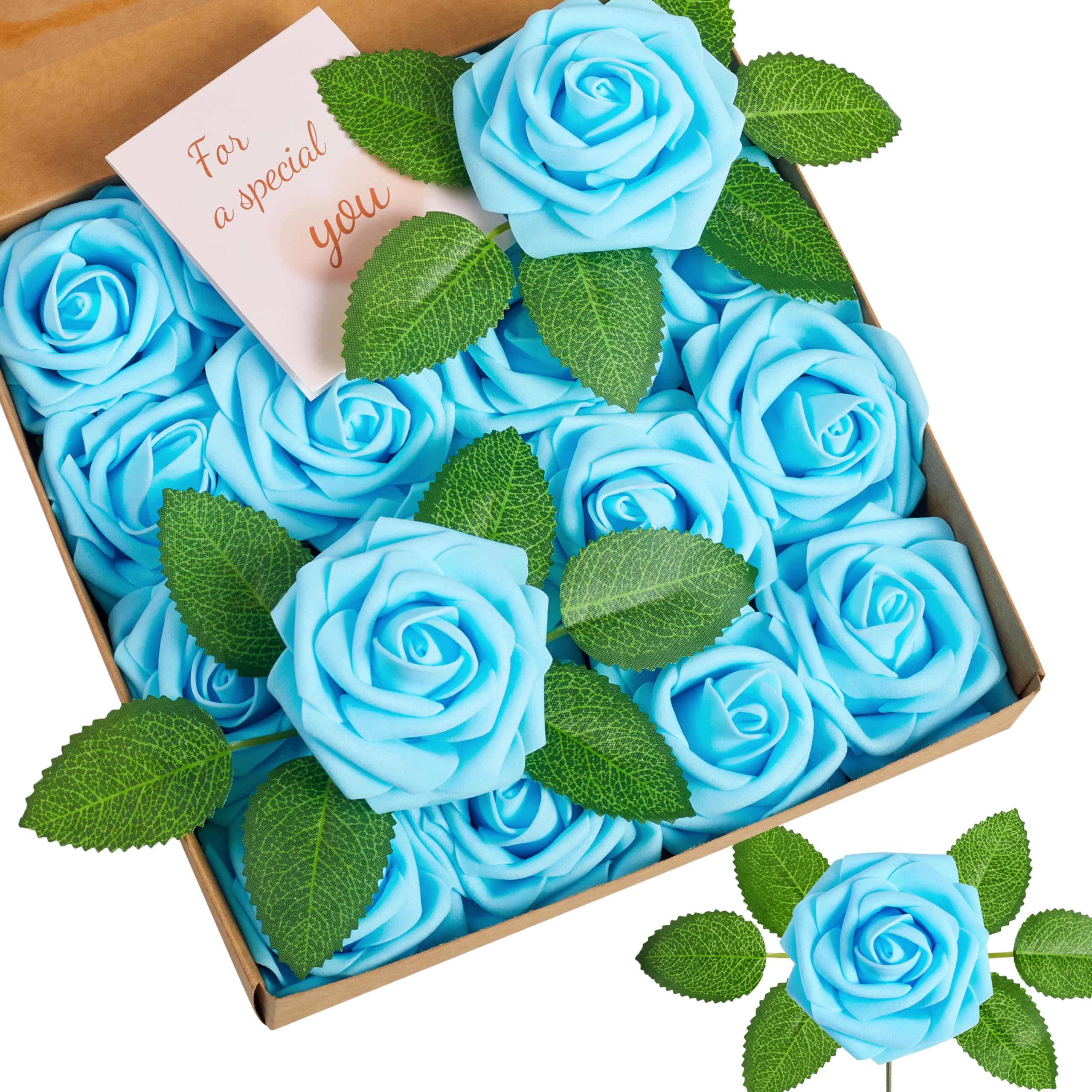 XIANNVXI 16 Stück Blau Künstliche Rosen Blaue Blumen Deko Fake Rose Blumenstrauß Rosen Plastikrosen Romantisch Valentinstag Hochzeitsdeko Tisch Verlobung Brautstrauß Rose 6 Blätter 17 cm Stängel