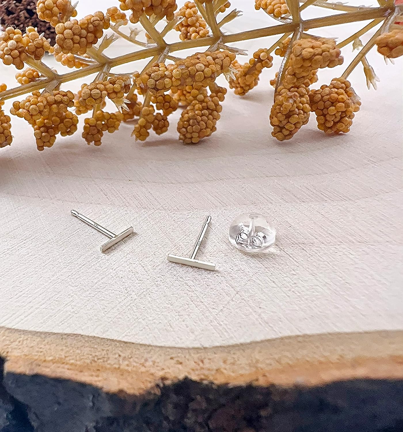 Hoberta Real 14K Solid Gold Tiny Line Bar Stud Earrings for Women & Mom - Hypoallergenic for Sensitive Ears, Small & Minimalist Jewelry for Valentine's Day Gifts - Image 6