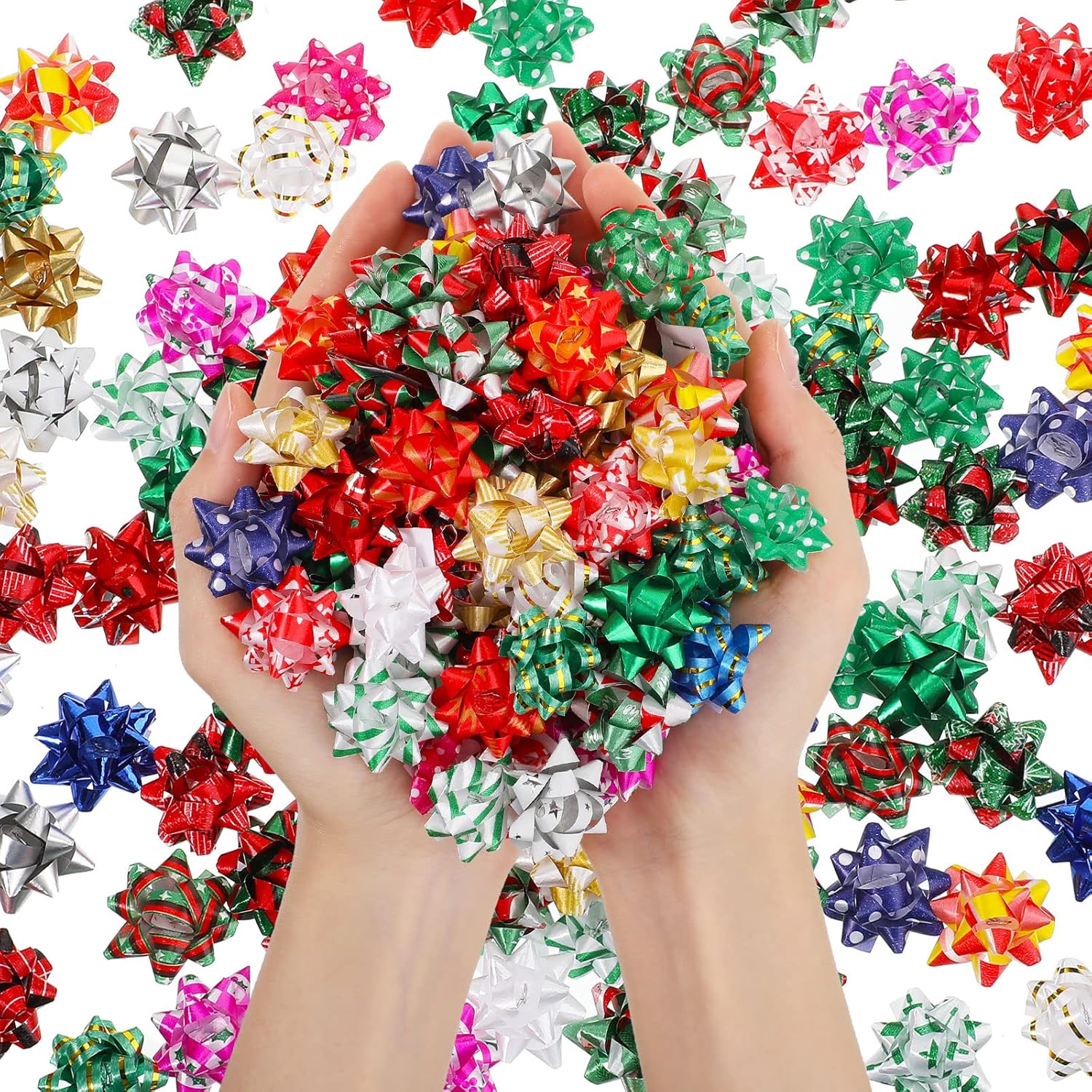 300 Pieces Christmas Mini Gift Wrapping Bows Gift Bows Colorful Self Adhesive Wrap Bow for Small Presents Wrapping Christmas Birthday Holiday Party Decor(1 Inch)