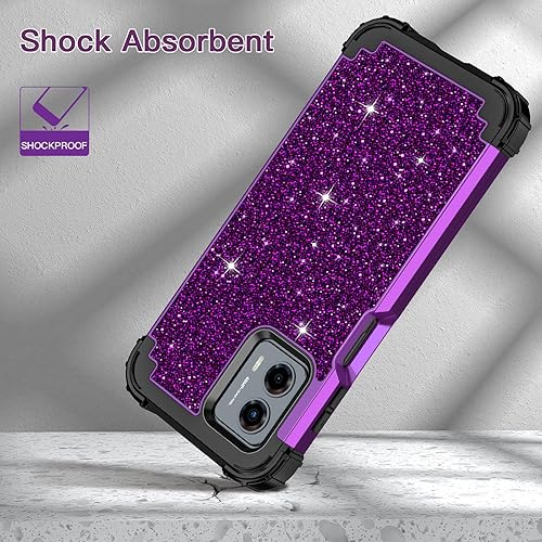 Miniatura 4 de LONTECT Funda para Moto G 5G 2023 con purpurina brillante 3 en 1, a prueba de golpes, resistente, híbrida, resistente, funda protectora resistente