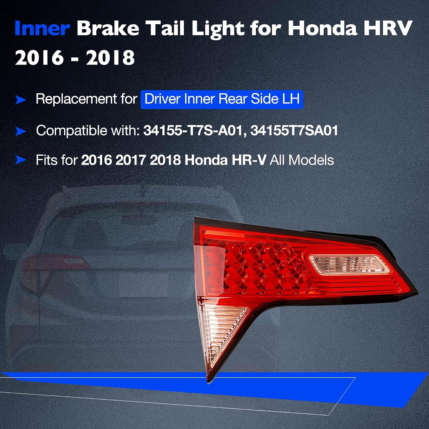 Inner Tail Light Fits 2016-2018 Honda HRV Driver Left Inner Side