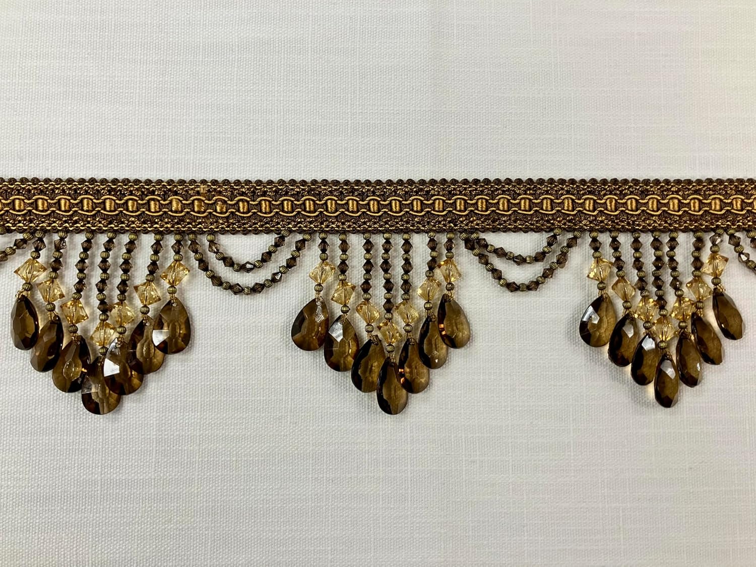 Brown & Gold Lucite Crystal Beaded Fringe 4.25" Width Trim TF-78/8-12 Upholstery/Drapery/Interior Design/Home Furnishing/Handmade