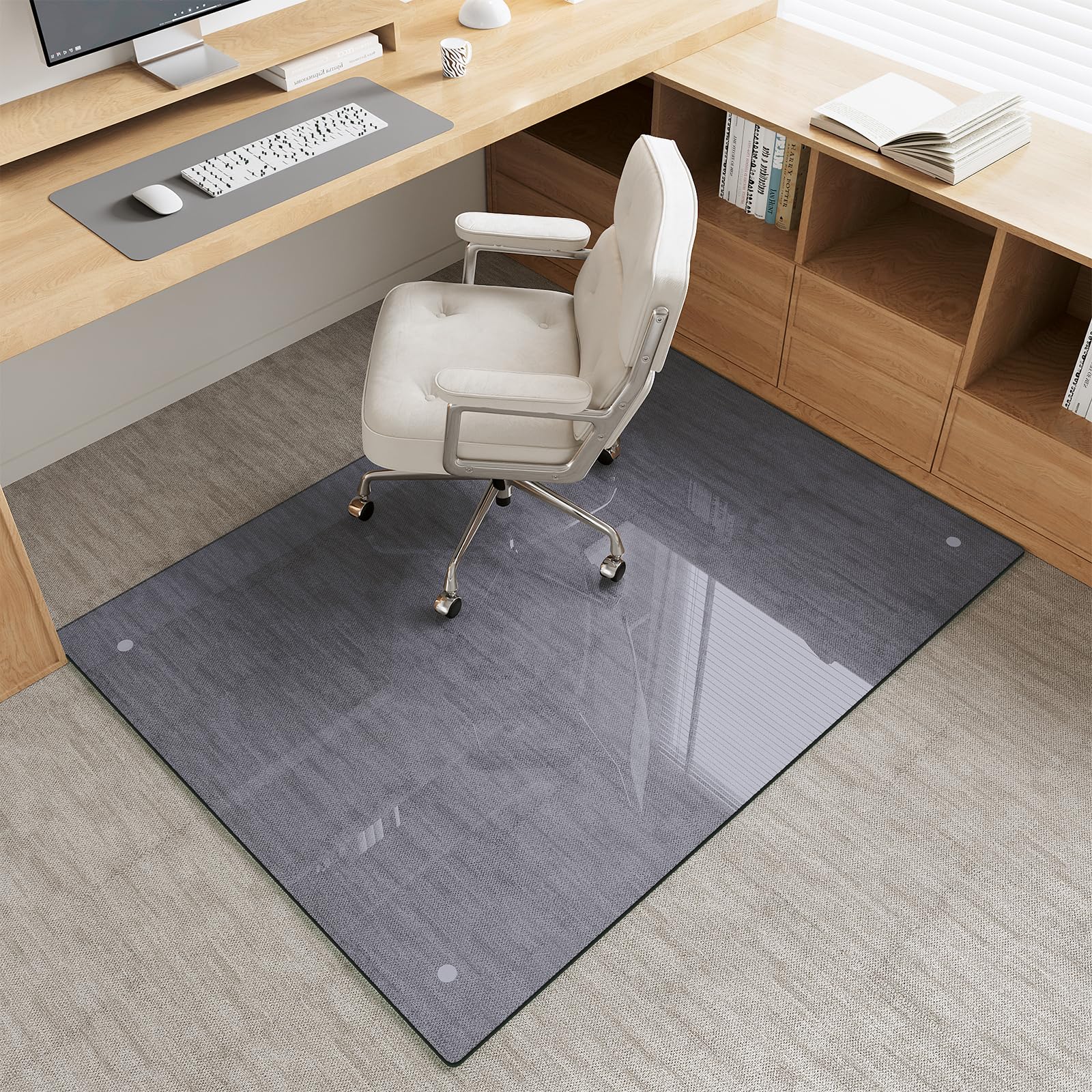 Tempered Glass Gray Chair Mat for Carpet Hard Floor 46x60 Office Chair Mat - Heavy Duty Scratch Resistant