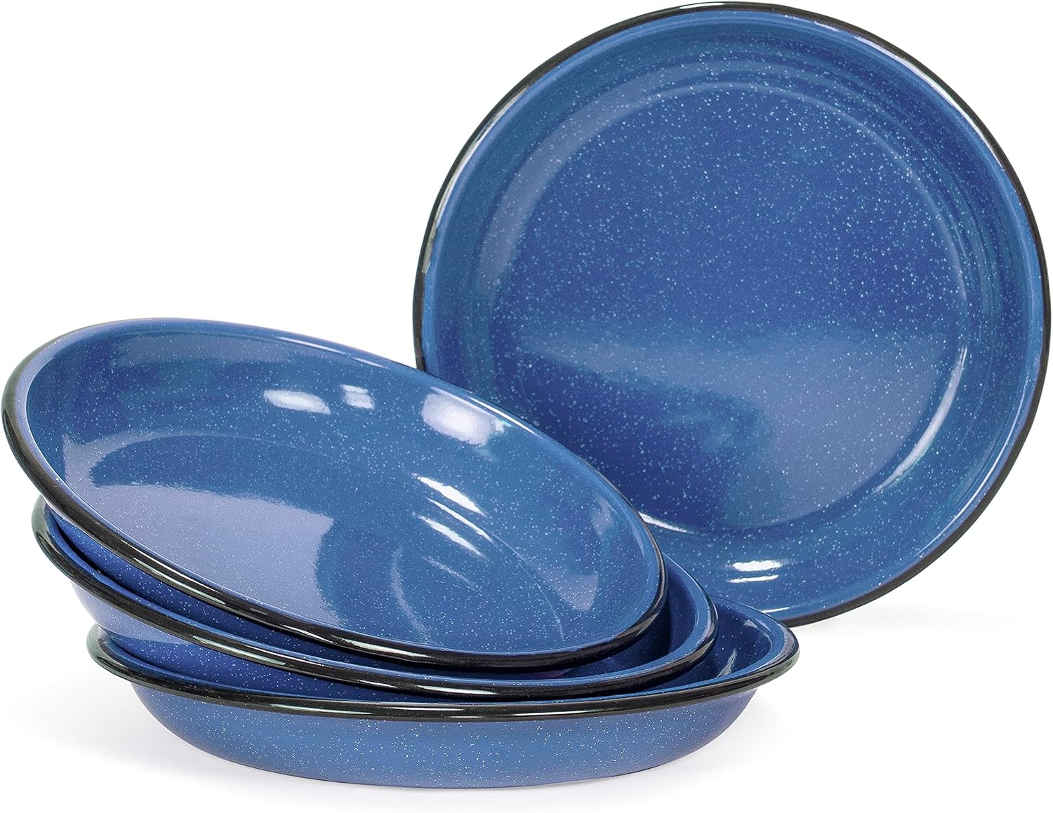 Red Co. Set of 4 Enamelware Metal 10” Round Camping Plates, White