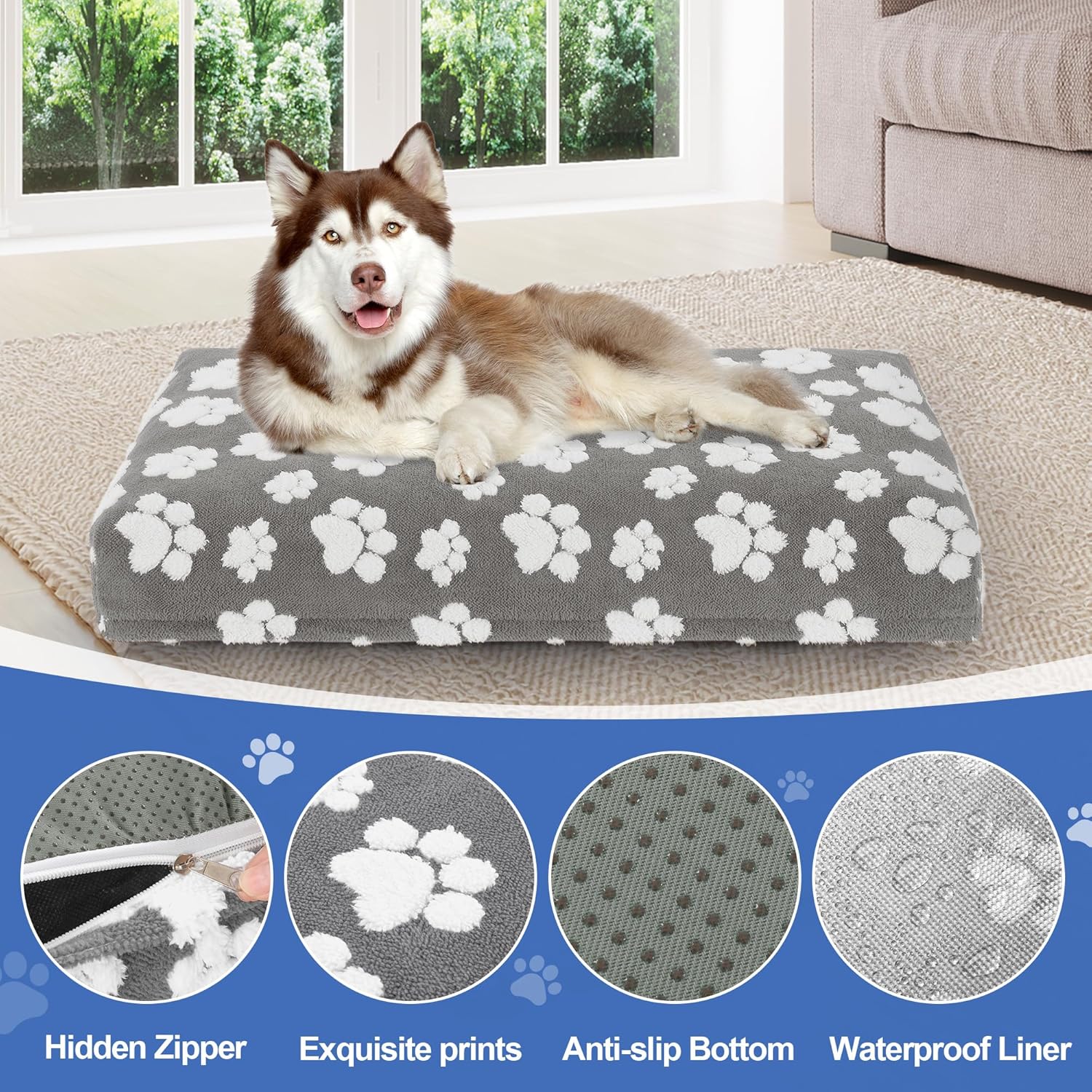 BALAPET Dog Bed Covers,Waterproof Dog Bed Cover Pet Bed Cover with Lovely Dog Paw Print and Double-Sided Usable Design Replacement Machine Washable Pet Hair Easy to Remove,Cover Only(Gray,40*30*4in)