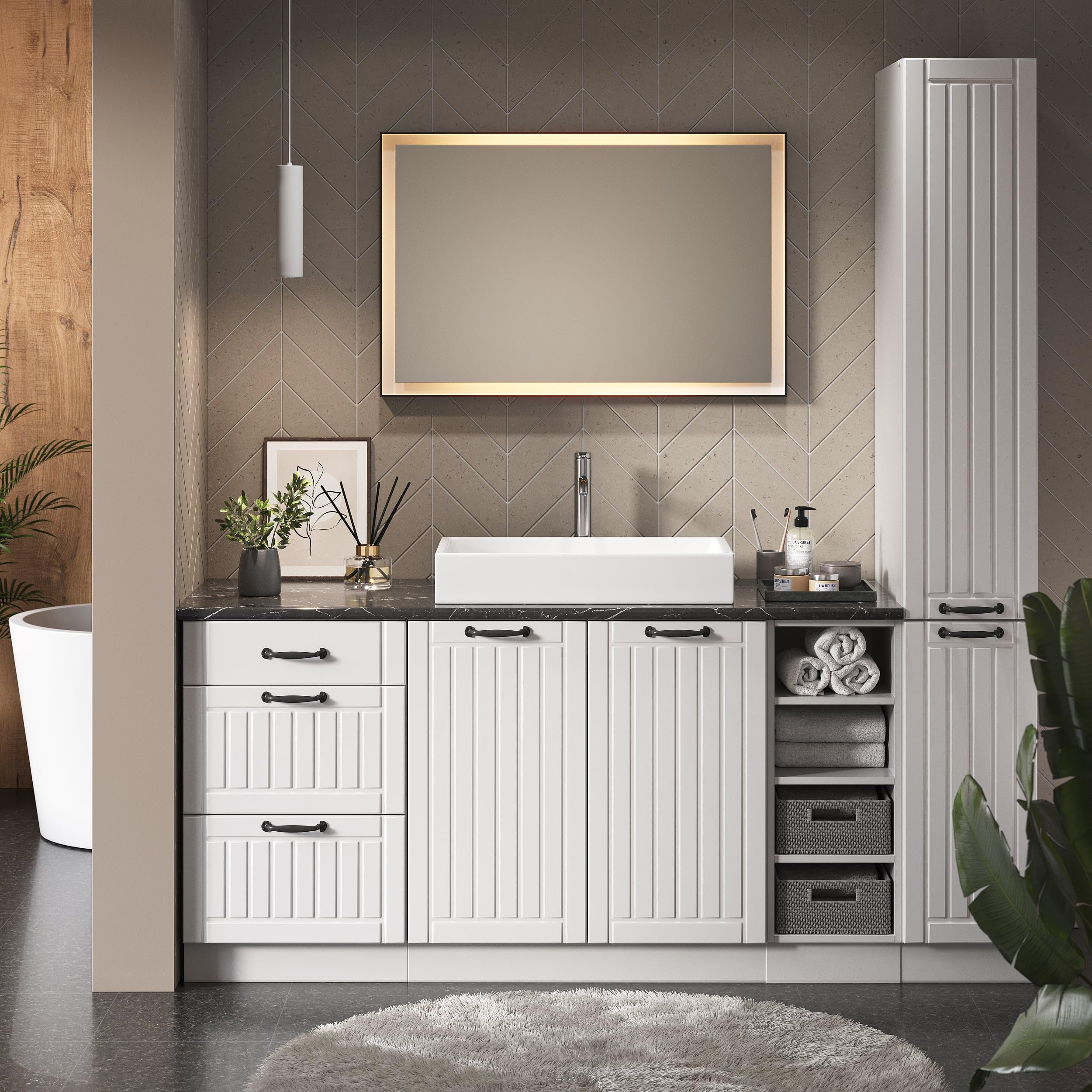 Vicco Cassettiera da bagno Fame-Line, Verde-oro country, 80 x 82 cm | con 3 cassetti, senza piano di lavoro, per la conservazione di articoli da bagno e prodotti per la pulizia