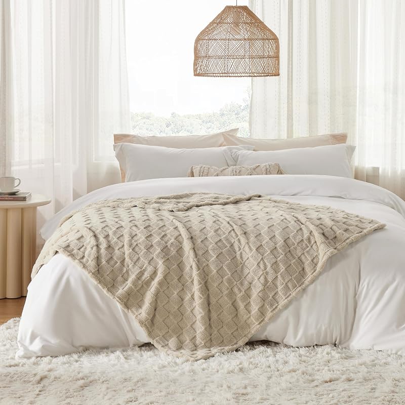 Bedsure Kockás Puha Polár Takaró - Meleg Barna Pléd Kanapéra és Ágyra, Kényelmes Pihenéshez, 130x170 cm