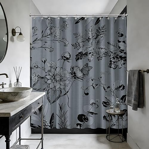 Miniatura 26 de Cortina de ducha azul marino de bosque Cortina de ducha azul oscuro de montaña y naturaleza para decoración de baño de hombres, tela impermeable con