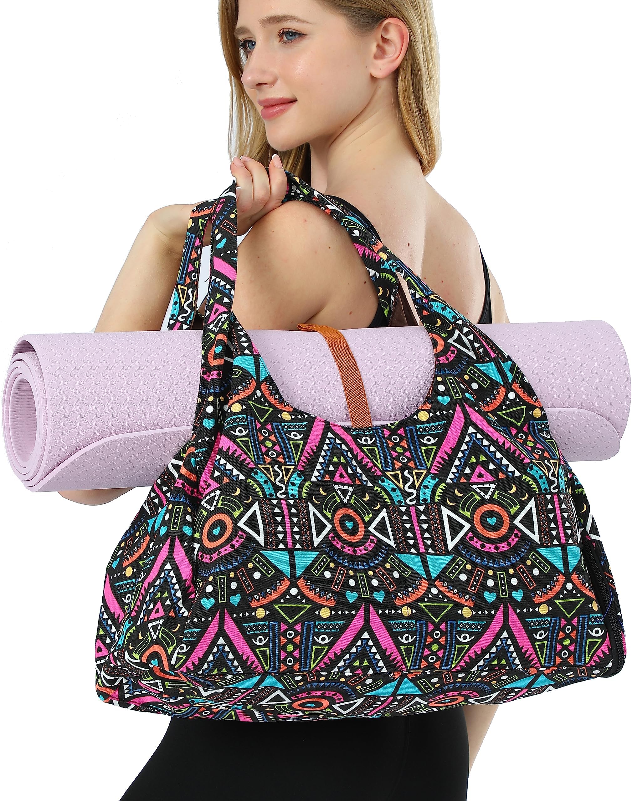 Aozora Yoga Gym Bag for Women, Carrying Workout Gear, Yoga Mat Bag with Shoe Compartment Multi-Functional Storage Pockets