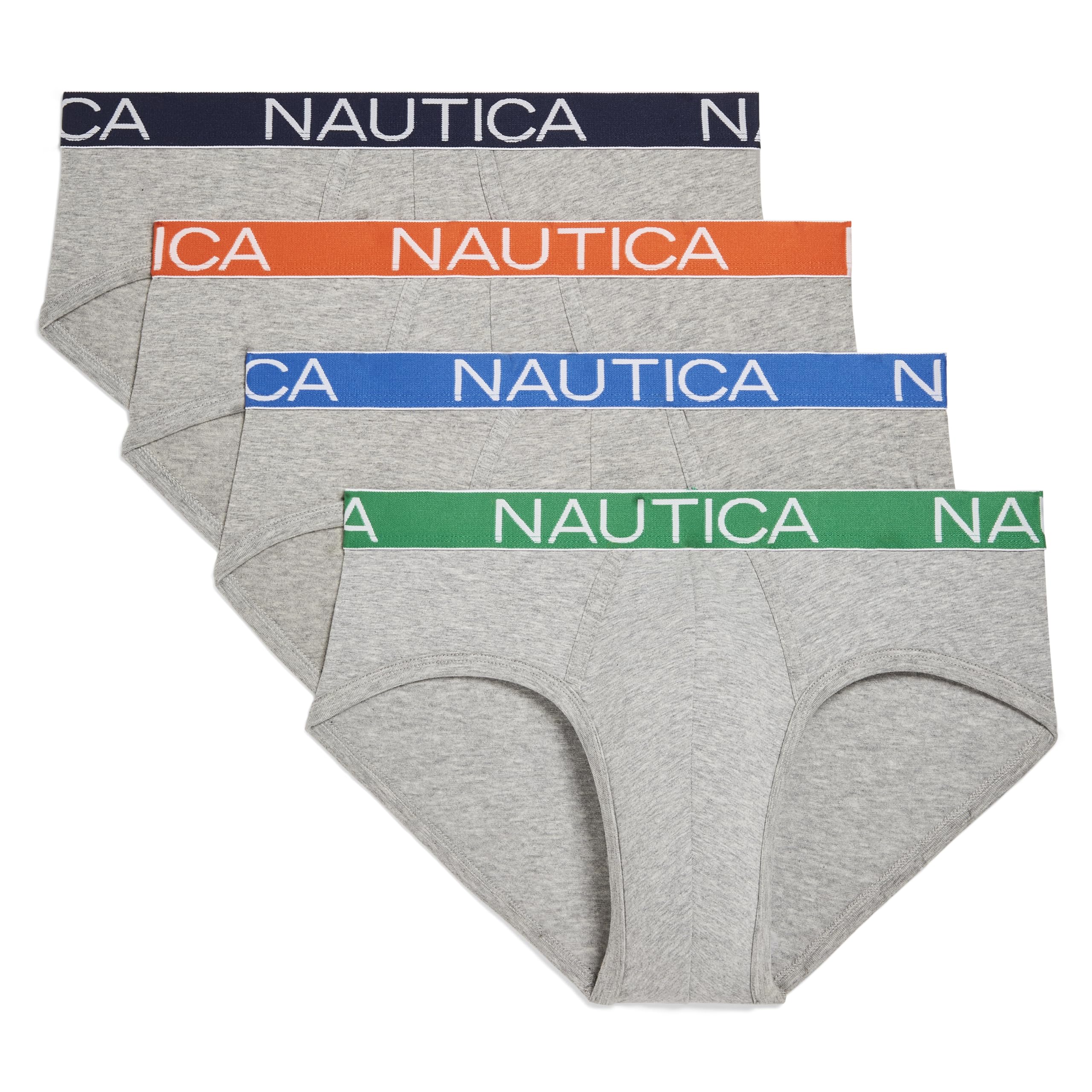 Nautica Men's 4 Heather Grey-Peacoat/Sunset/Spinner Blue/Fern-Assorted Wb 4 Pack Classic Cotton Stretch Briefs, M
