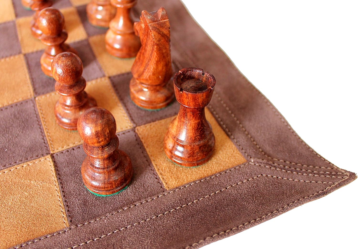 StonKraft - Big Size 19" x 19" Genuine Leather Chess Board | Roll-up Tournament Chess | Suede Brown
