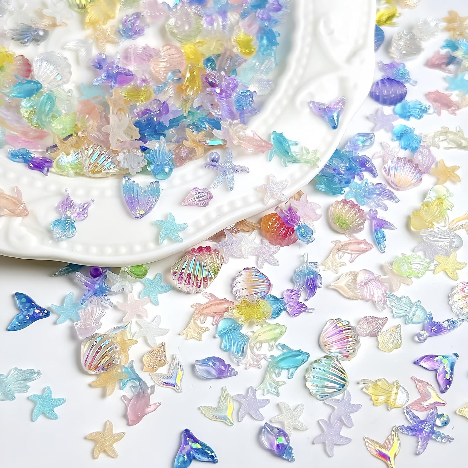 200Pcs Ocean Nail Charms 3D Resin Starfish Jellyfish Nail Rhinestones Marine Life Seashell Charms for Acrylic Nail Art Sea Nail Gems Summer Beach Nail Jewelry Nail Supplies for Women DIY Accessories