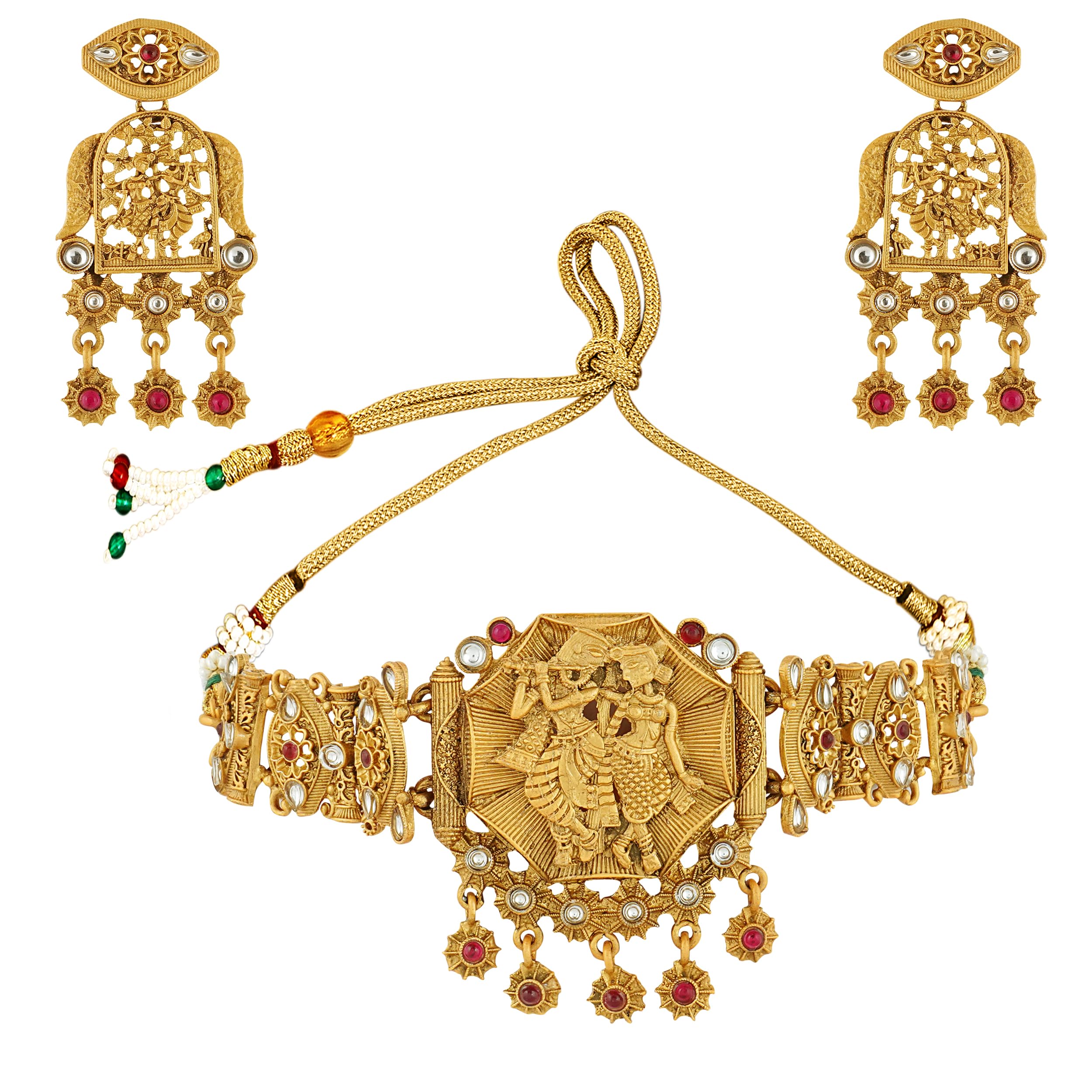 Mansiyaorange Antique Matte Gold Ruby Red And White Stone South Indian Temple Theme Choker Necklace Imitation/Jewelery/Jualry Set/Jwellry/Jewellery Set For Women (B0C7H8HRBB) Amazon Price History, Amazon Price Tracker