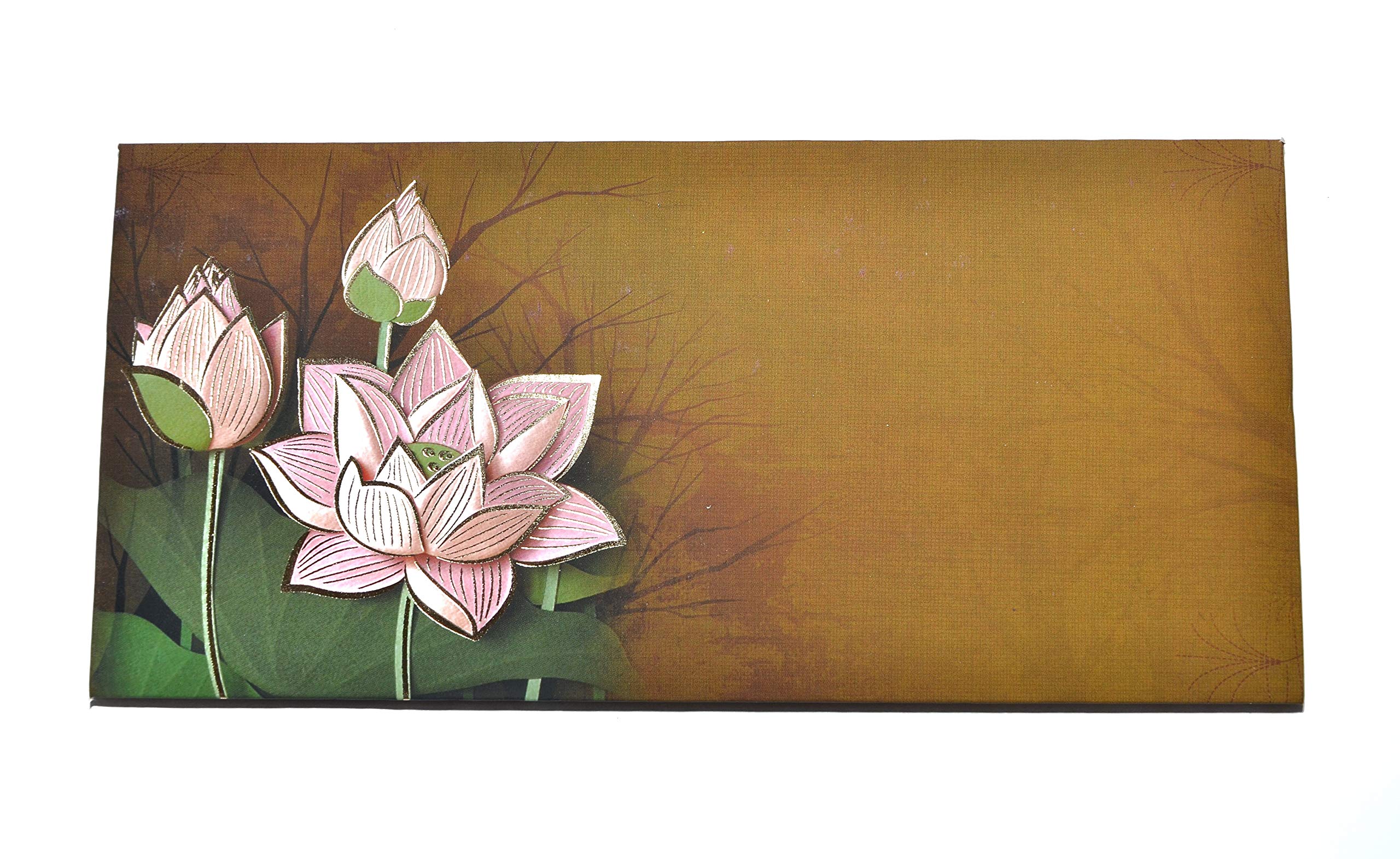 Desi Favors Brown Lotus Envelopes | Shagun, Eid, Diwali, Wedding Money Cash Gifting Envelopes | Flower Design, 7.48 x 3.54 Inch (Pack of 10)