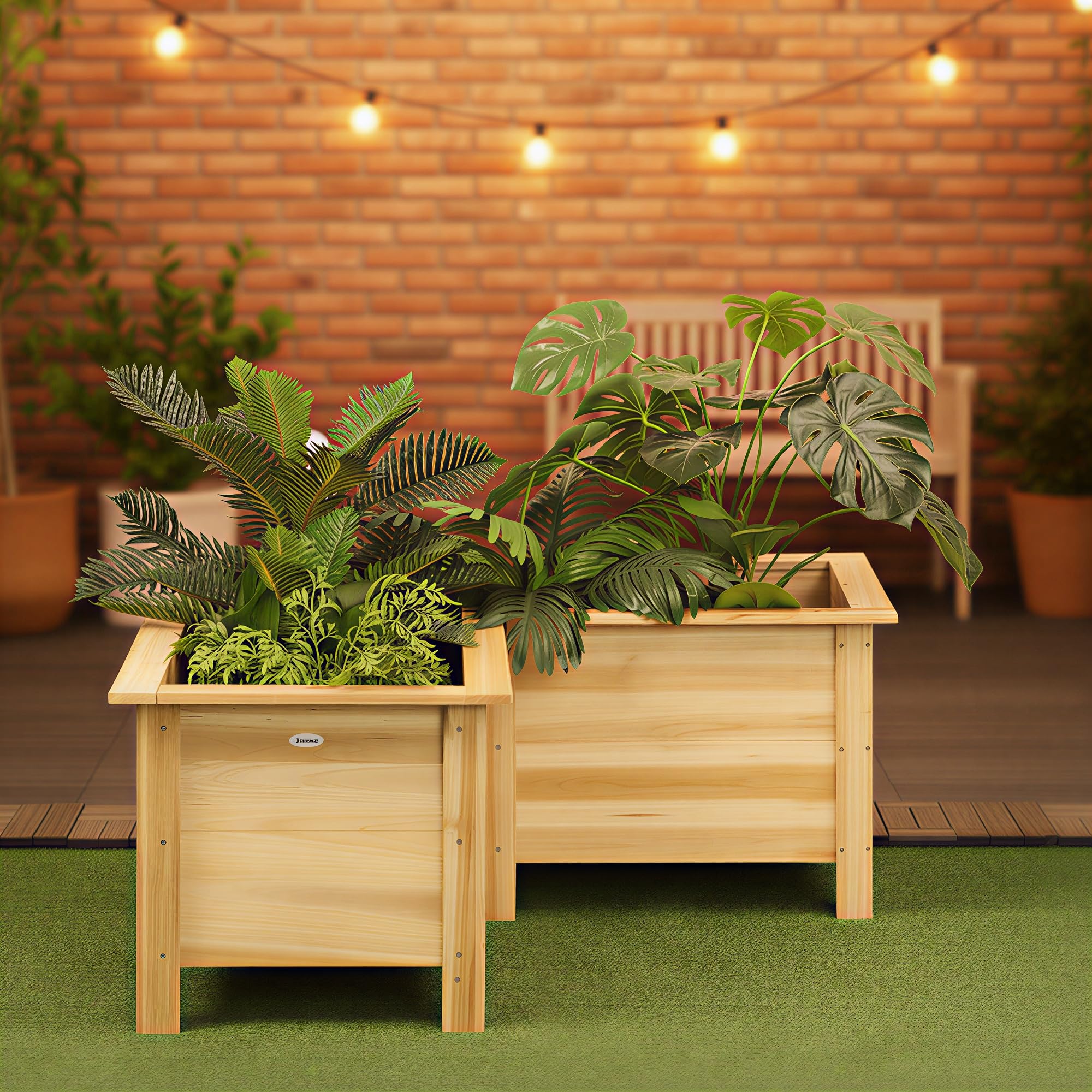 Outsunny Fioriera rialzata in legno a forma di L con tessuto non tessuto vaso esterno orto urbano per colture di piante e fiori per terrazza giardino 120 x 120 x 50 cm naturale