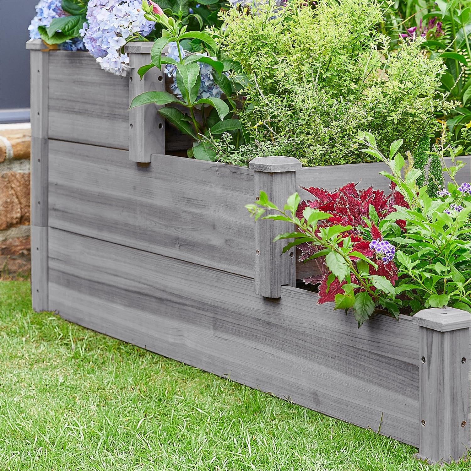 Topeakmart 3 Tier Raised Garden Bed Wood Garden Box Wooden Vegetables/Flower/Herb Elevated Garden Planter Boxes Outdoor, Gray