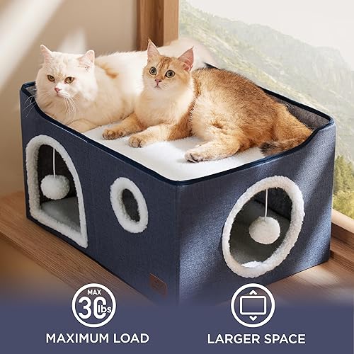 Miniatura 69 de Bedsure Casa para gatos de 2 pisos, condominios para gatos de interior con almohadilla para rascar y colgar bolas esponjosas, muebles pequeños