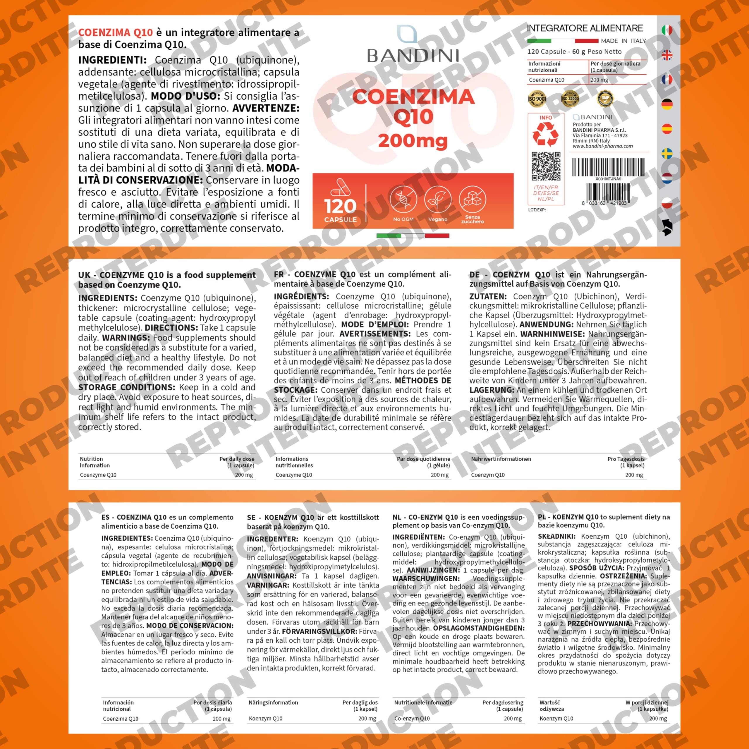 Bandini® Coenzyme Q10 200 mg 120 Gélules (4 Mois) – Puissant Antioxydant Naturel - Protecteur Anti-Age - Co Q 10 Fortement Dosé Vegan – Coq10 Ubiquinone à Haute Biodisponibilité - Absorption Maximale