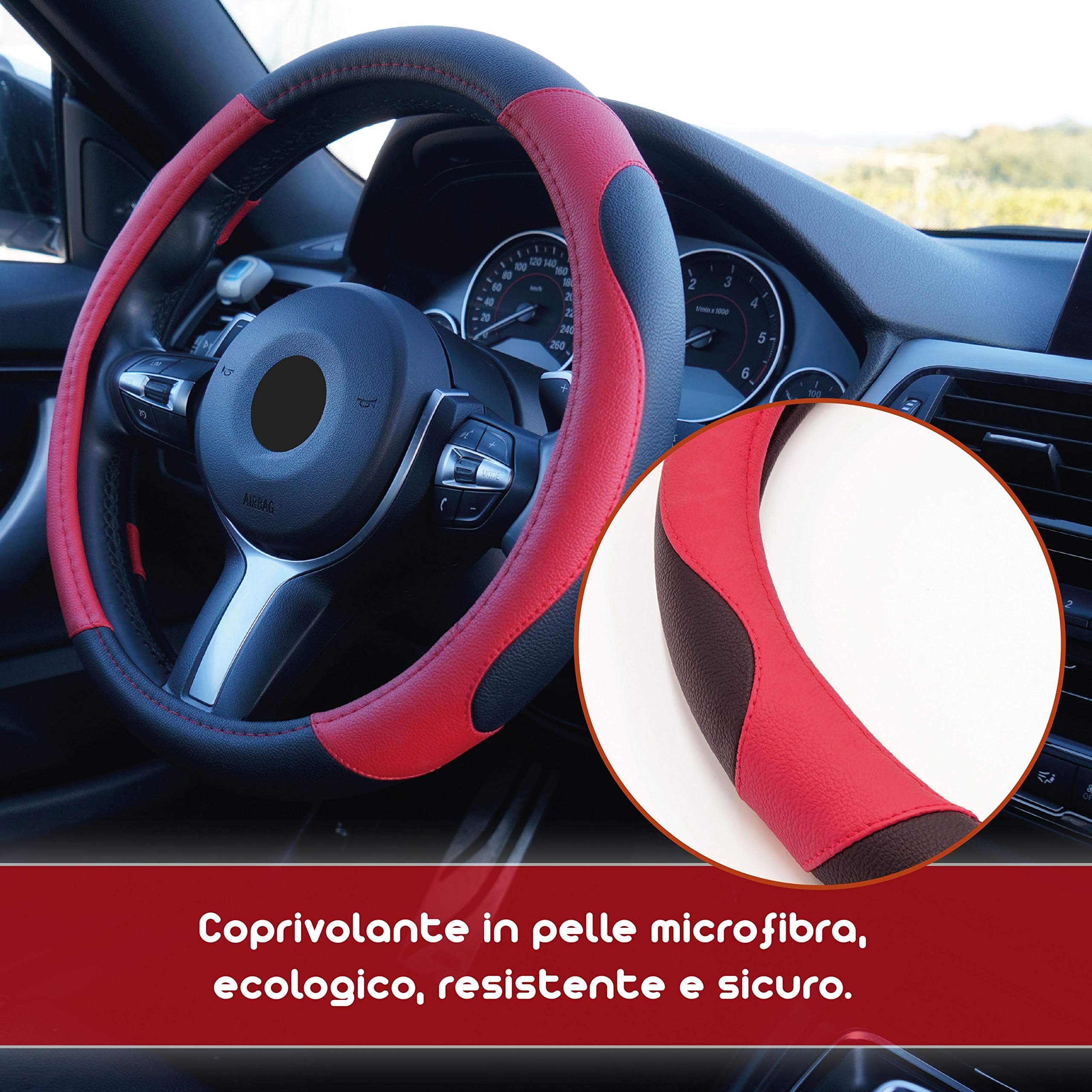 Coprivolante Auto In Pelle PU - Universale Per Diametri 36-38cm, Antiscivolo E Traspirante, Nero - Foto 7