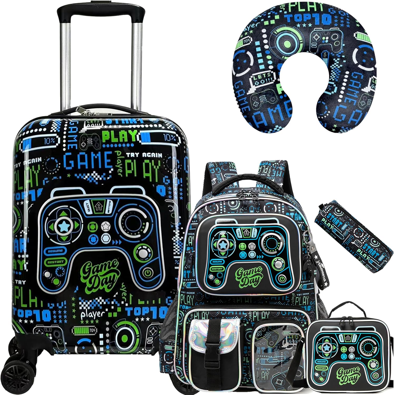 Cute Cat Kid's Luggage Set - 5 Piece Hardside Suitcase Set with Spinner Wheels - Airline Approved