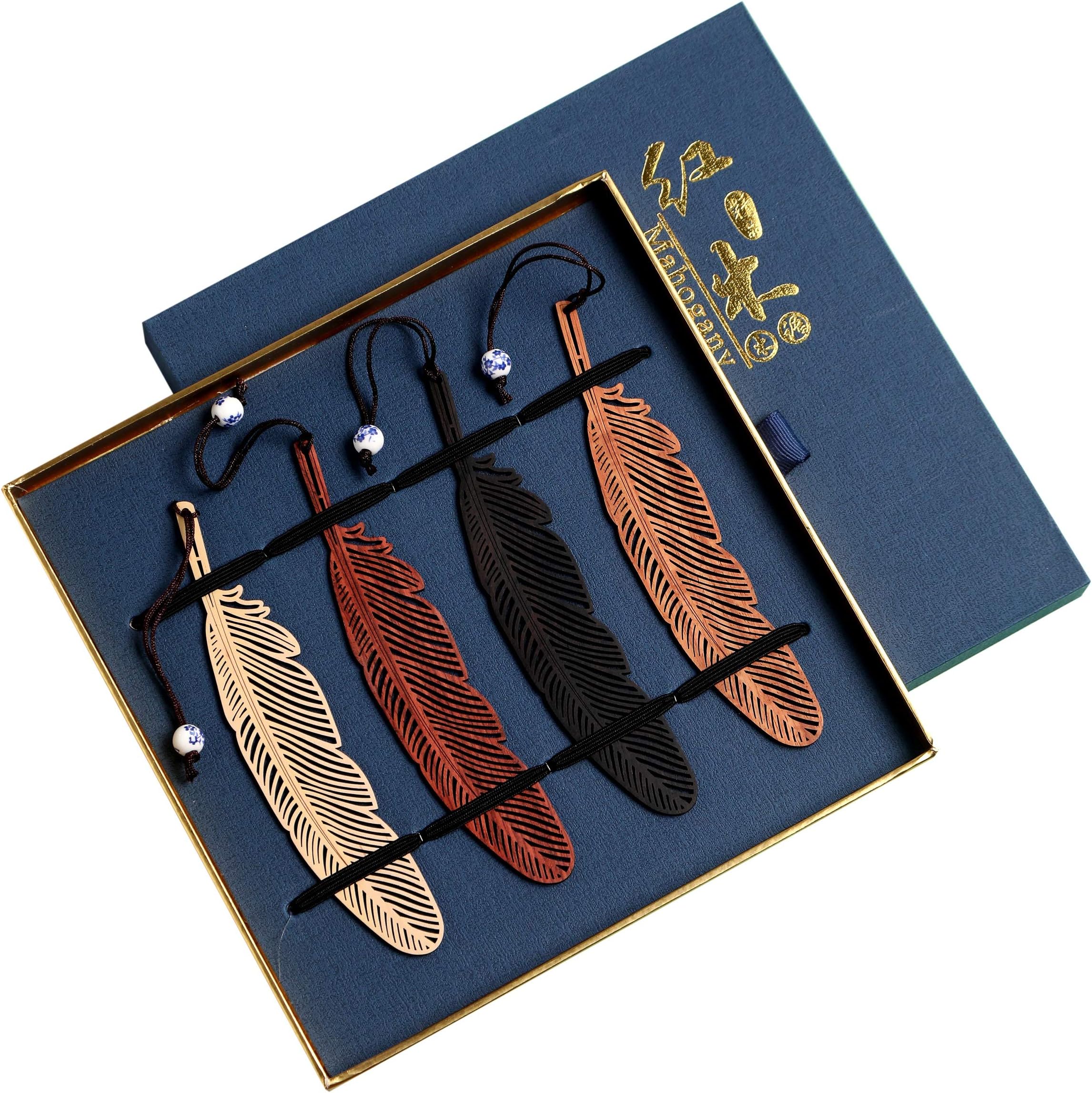 Handmade Wooden Bookmarks - Made from China, and can be Used as a Gift for Students, Teachers, Colleagues, and Friends (one Box - Gift with 4 Bookmarks)