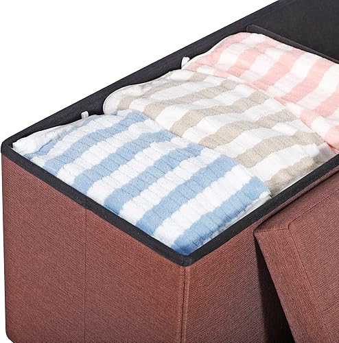 Miniatura 39 de ZenStyle Banco otomano de almacenamiento de 43 pulgadas, reposapiés plegable con asiento acolchado, baúl de almacenamiento largo para zapatos con