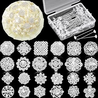 124 Pcs Bouquet Pins Flower Brooch Rhinestone Diamond Brooches Crystal C...