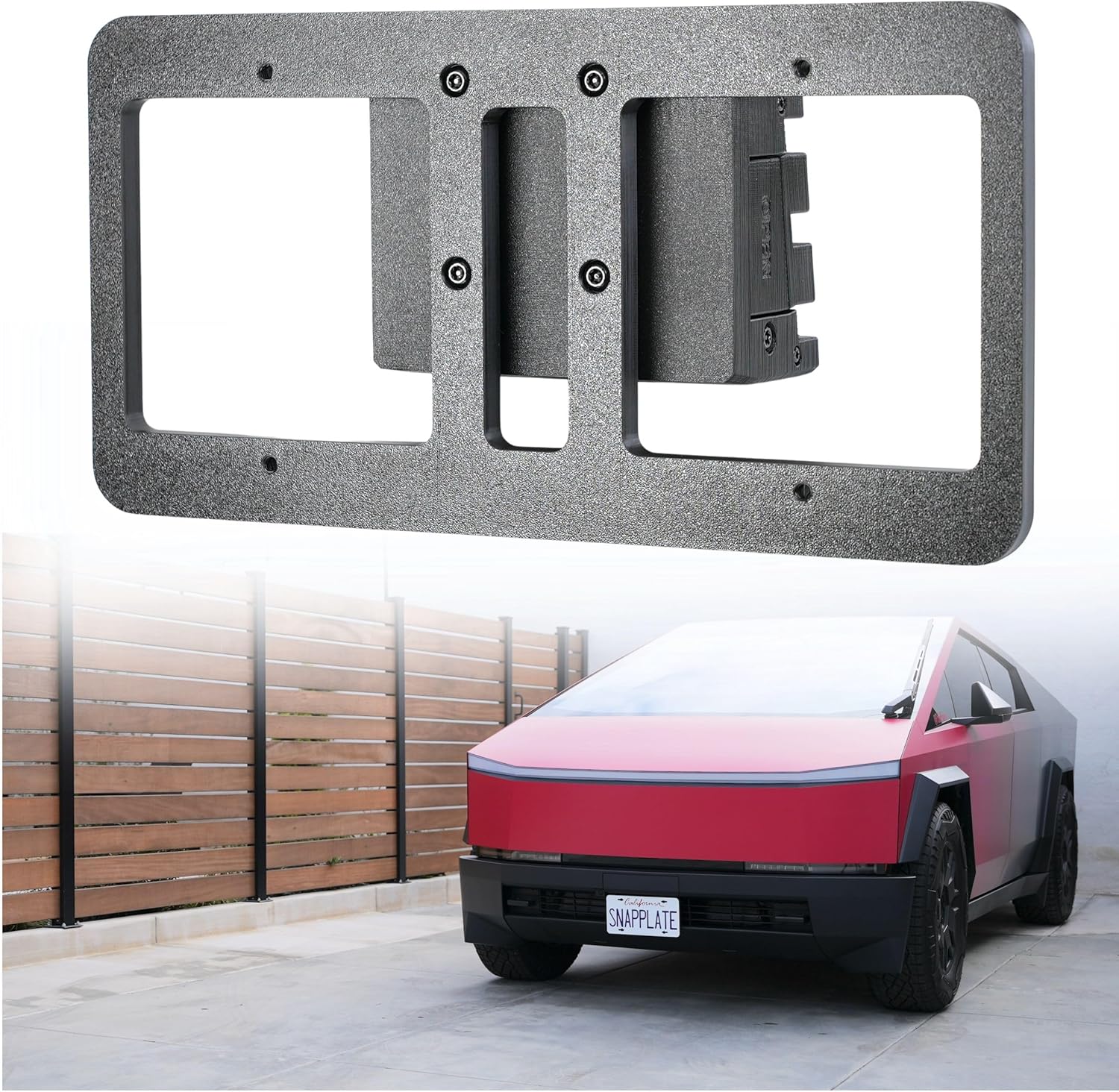 SnapPlate+ Front License Plate Holder - Fits Tesla Cybertruck (2023-2026) - Grille-Safe Non-Metal Design, Anti-Theft, Removable, Height-Adjustable, USA Made