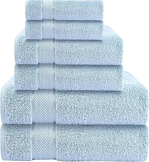 6 Piece Bath Towel Set, 2 Bath, 2 Hand, 2 Washcloths, Sky Blue | 100% Cotton, Thick & Plush, Hotel Quality, Ultra Soft, Highly Absorbent, Quick Dry, Low Lint, M
