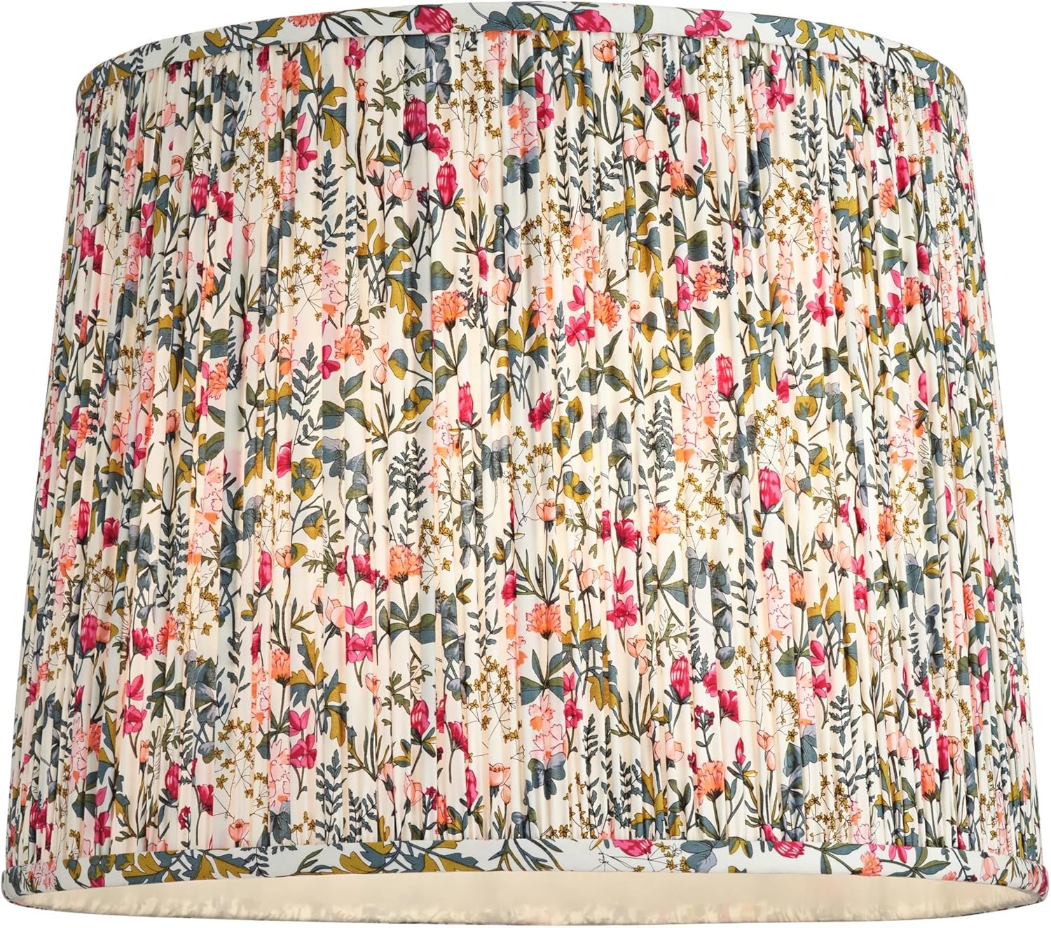 Sally 13" Top x 15" Bottom x 12" High x 12" Slant Print Cottage Core Lamp Shade Replacement Large Meadow Drum Tapered Farmhouse Country Fabric Pleated Floral Pattern Spider Harp Finial - Springcrest