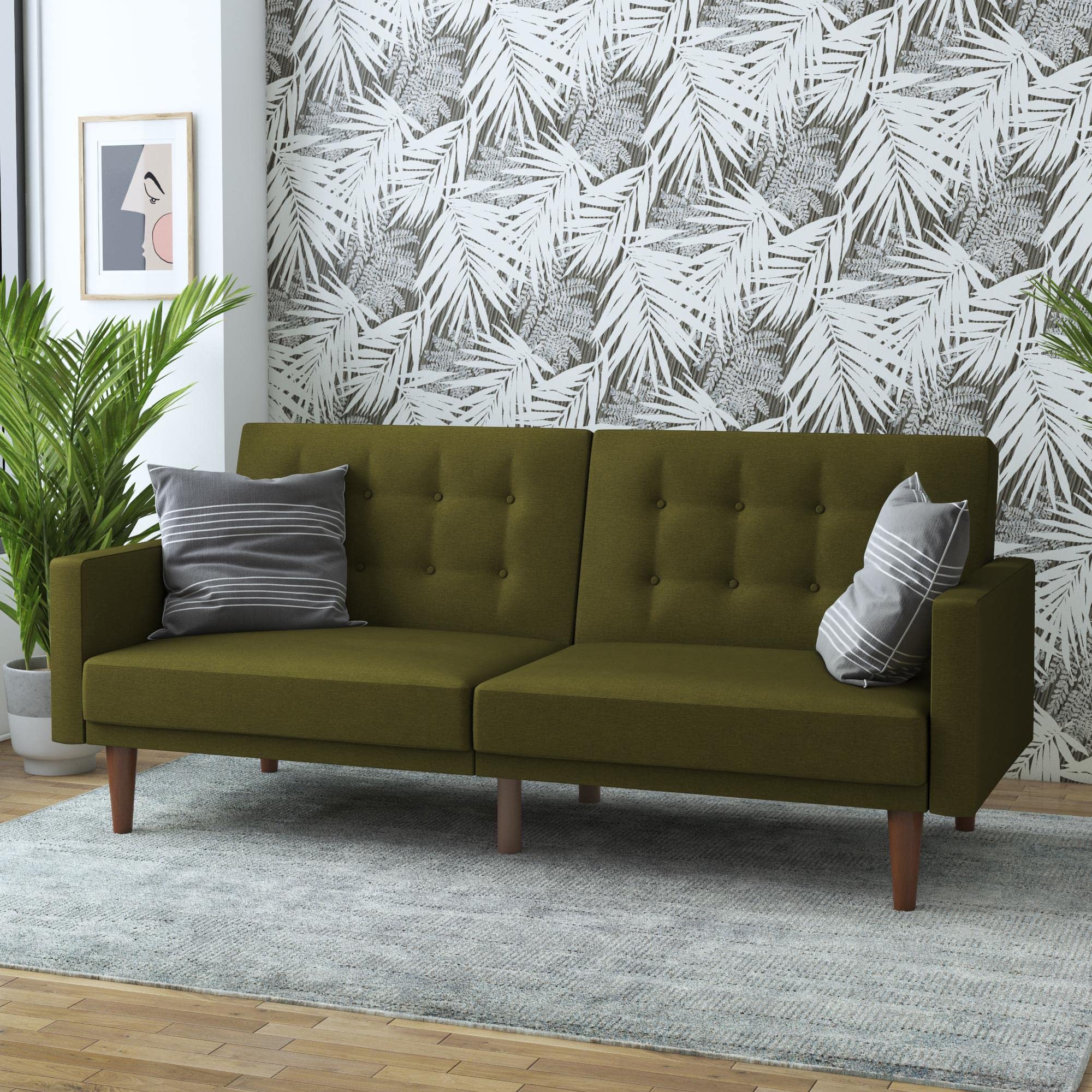 DHP Furniture Wimbley Sofabed, Green Linen, 86x200x80cm (DxWxH)