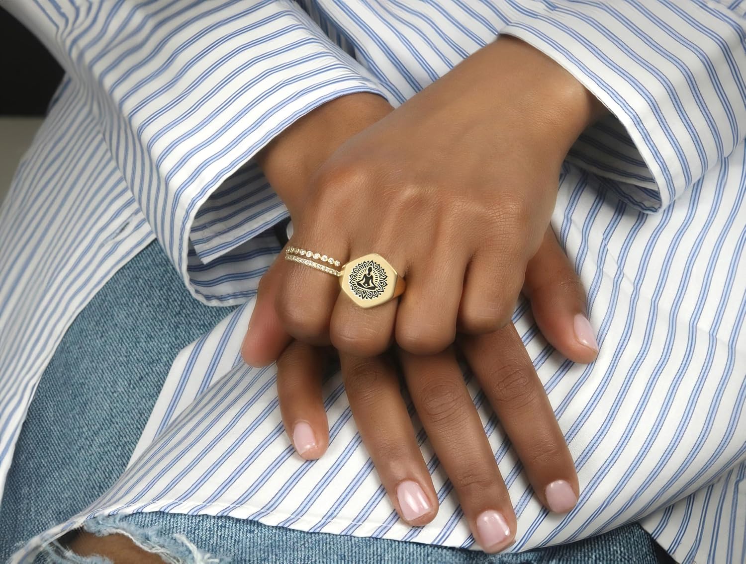 Engraved Yoga Signet Ring - Zen Meditation Gold Jewelry - 14k Bold Statement Ring