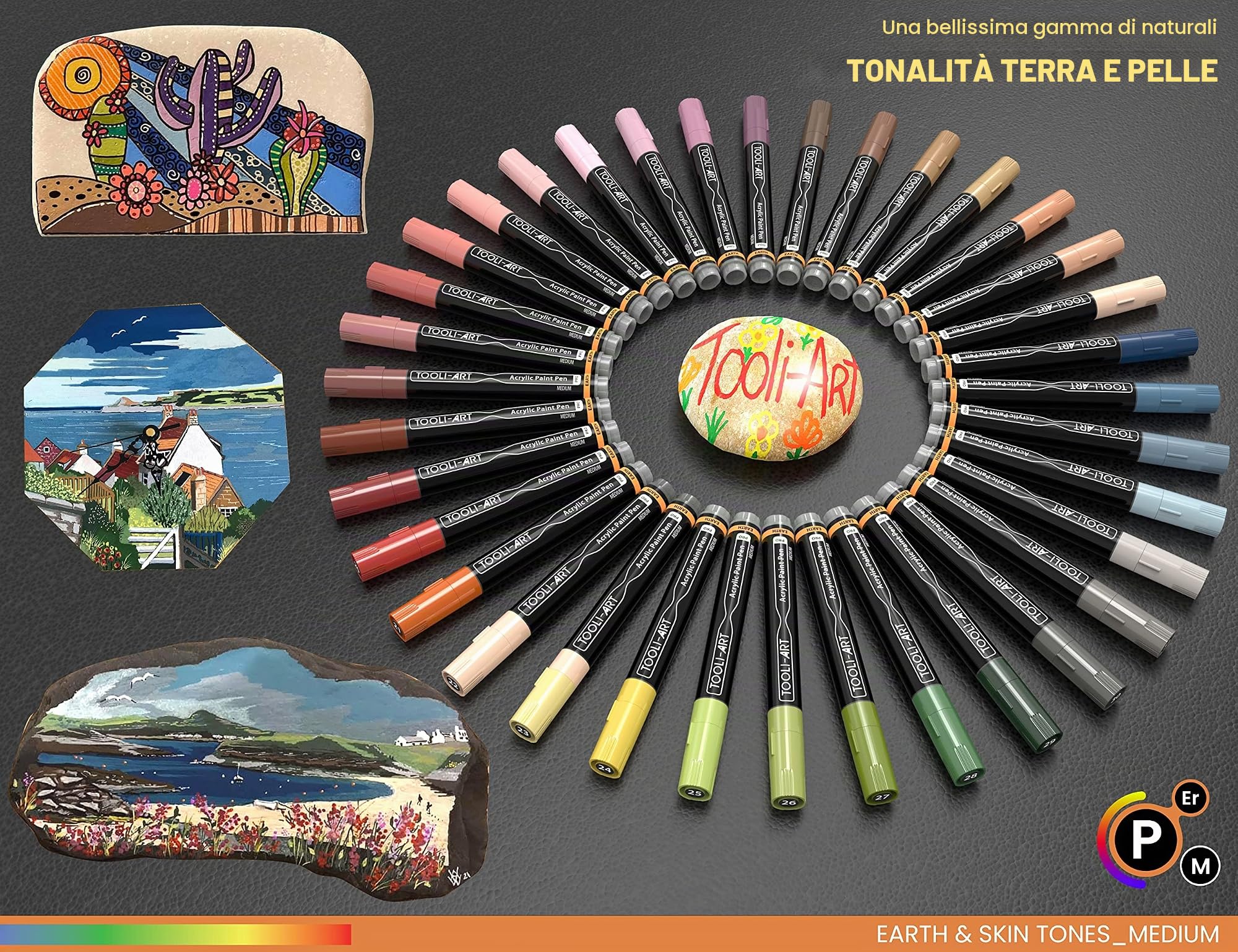 Set di 36 pennarelli in acrilico naturale per pelle e terra, punta media da 3 mm, per pittura su roccia, ciottoli, tela, vetro, tazze, tessuto, ceramica, legno, non tossico, ad asciugatura rapida