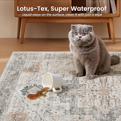 Miniatura 92 de Rugland Alfombras de área de 8 x 10, alfombra lavable resistente a las manchas, alfombras antideslizantes para sala de estar, alfombras tribales