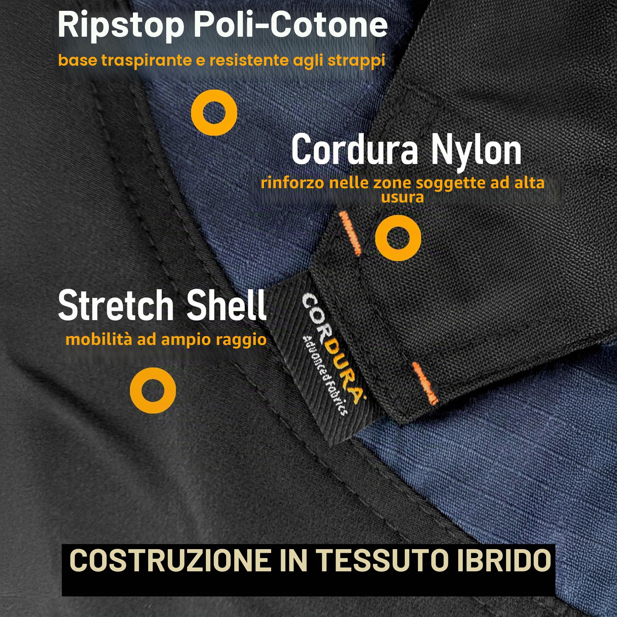 ACE Constructor Pantaloni da Lavoro ibridi Lunghi da Uomo - Pantaloni Cargo Outdoor con Cordura ed Elastico Elasticizzato per Uomo - 44 a 66