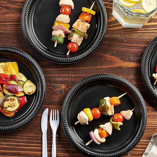 Miniatura 3 de PLASTICPRO 400 platos negros de plástico ligeros de 9 pulgadas, platos negros desechables para fiestas y bodas