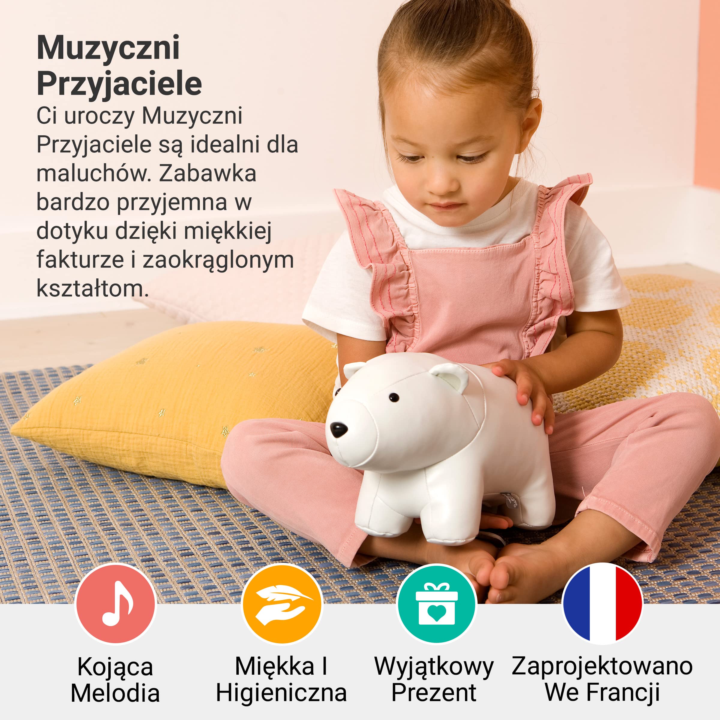 Little Big Friends Muzyczni Przyjaciele | Zabawka muzyczna ze sznurkiem dla dziecka | Wyjatkowy pluszak | Latwy do czyszczenia | hipoalergiczny | Niedzwiedz polarny Nathan