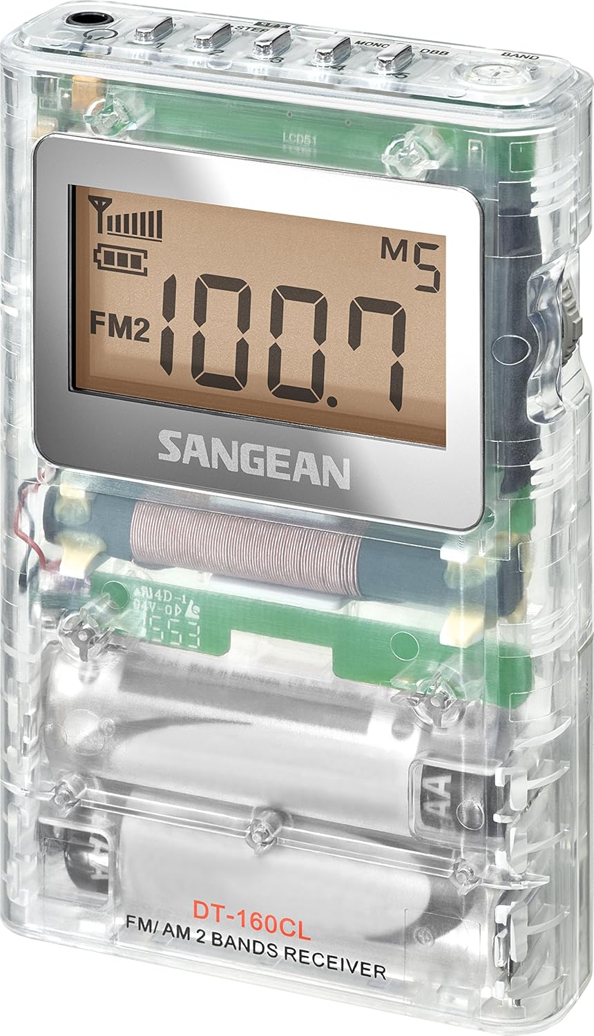 Sangean DT-160 AM/FM Stereo Pocket Radio with 100 Operating Hours on 2 AA Batteries, White