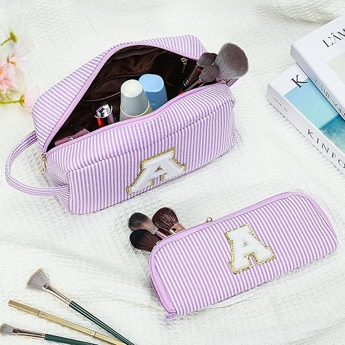 Miniatura 10 de YOOLIFE Bolsa de maquillaje rosa grande y personalizada, bolsa de maquillaje con inicial, bolsa de regalo para mujeres y cumpleaños, rosado, D Taza