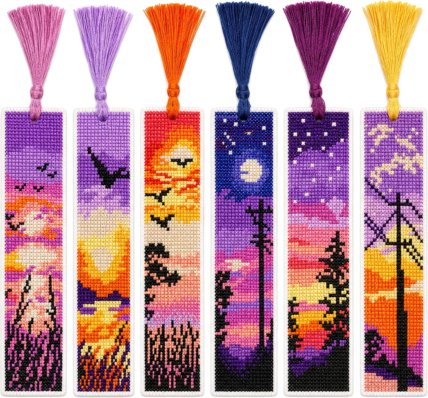 Zhenqing Stamped Cross Stitch Bookmark Kit, 6 Sunset Designs for Beginners