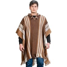 Alpaca Hooded Poncho for Men- Wool Cape with Hood - Winter Long Poncho - Comfortable House Coat Brown