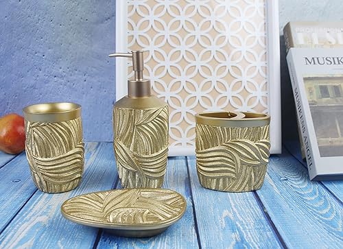 Miniatura 4 de Hymmah - Juego de accesorios de baño, soporte de cepillo de dientes de diseño dorado, decoración de baño de granja, juego de regalo de resina de 4