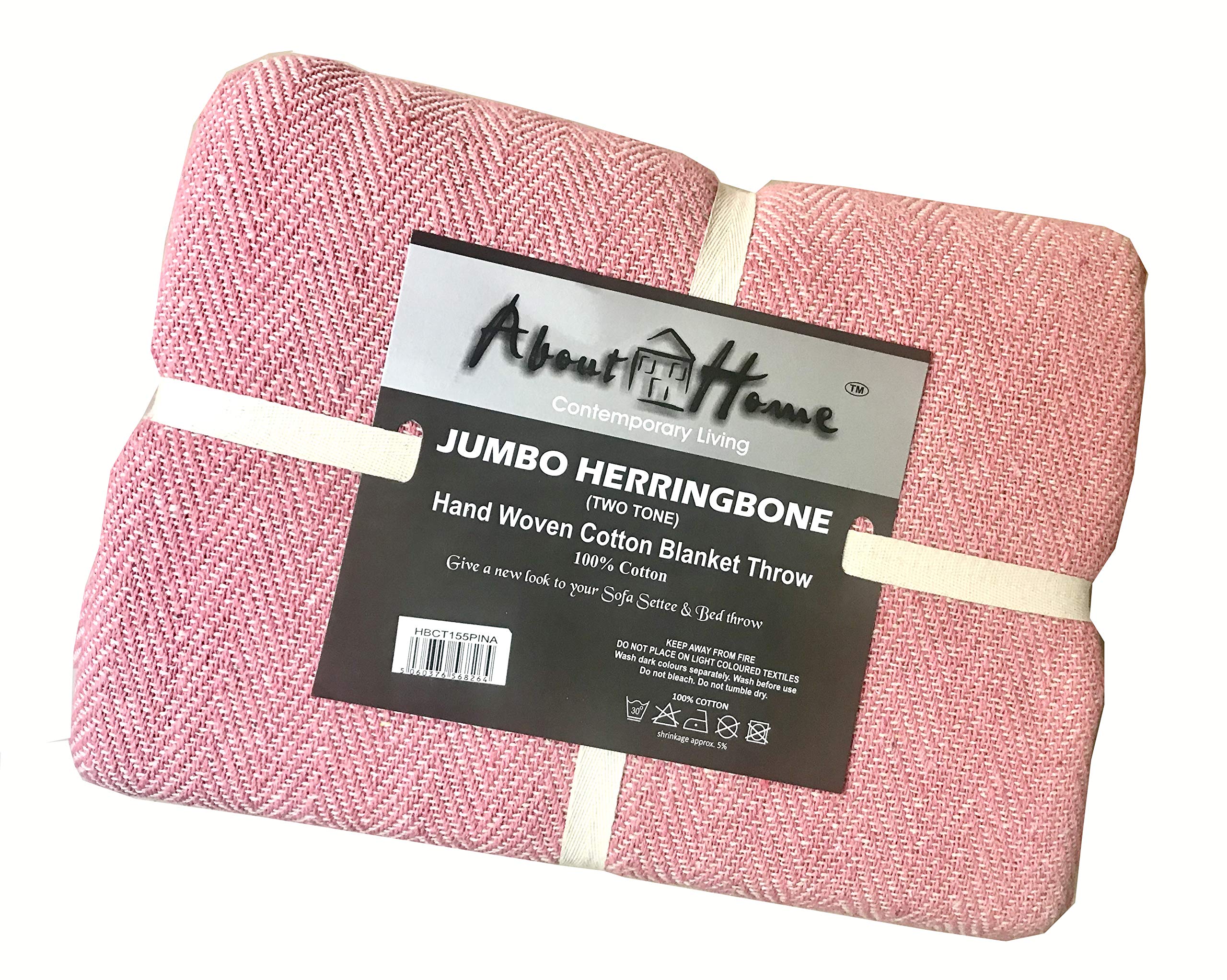 About Home Pink/Nat Cotton Rich Herringbone Blanket Throw, Settee Cover (, 102X155 Inch, Super King, Giant Extra Jumbo)