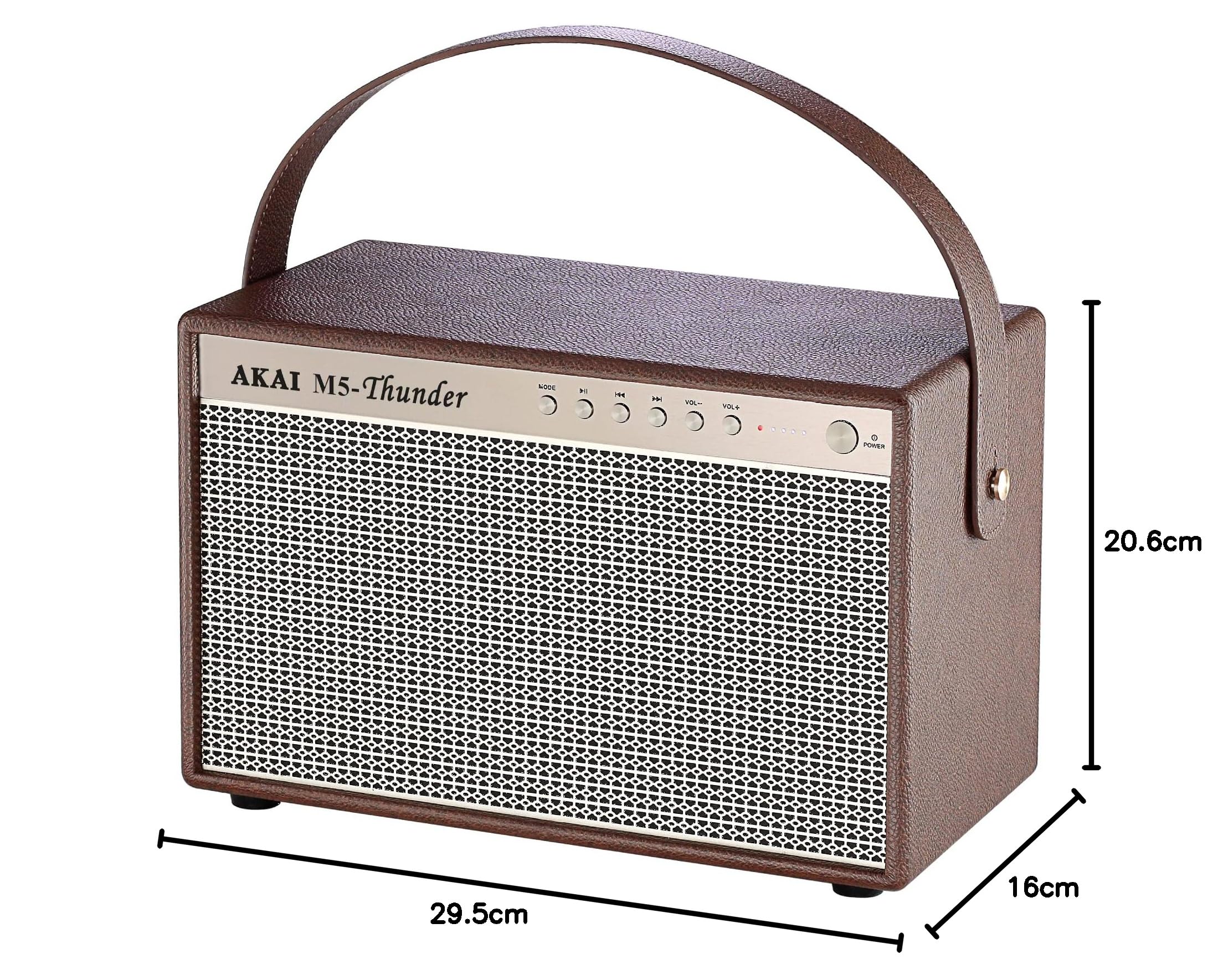 Akai Enceinte Bluetooth rétro avec poignée - Enceinte Bluetooth 5.0 Portable pour l'intérieur et l'extérieur au Look Vintage - USB - Aux-in - Marron